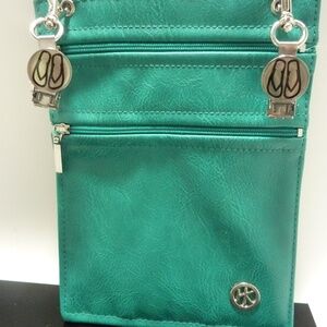 HIP KLIP Bag Clip-On Waist Pocket EMERALD GREEN  Faux Leather Zippers Vegan Logo